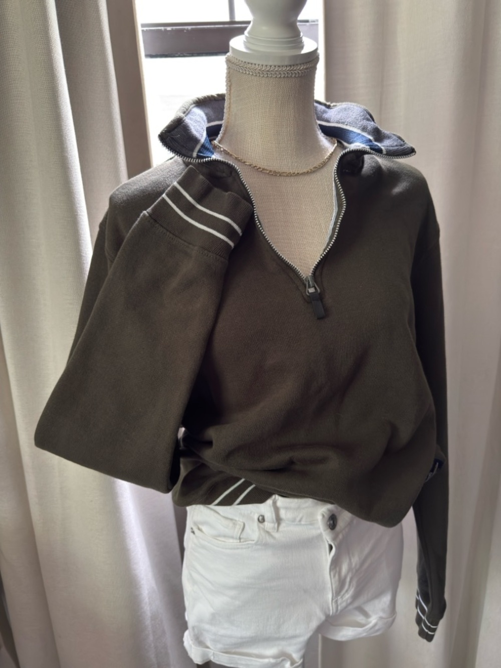 Olive Half-Zip Pullover preppy sweatshirt